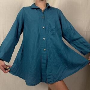 Teal 100% Linen Button-Down Mini Dress – Just J. – Size XXL